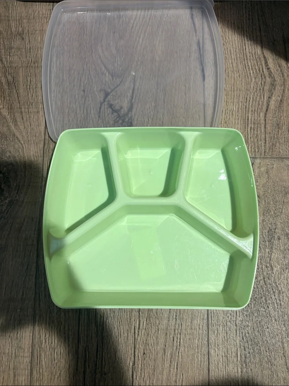 Green Sectioned Party Serving Tray with Clear Lid